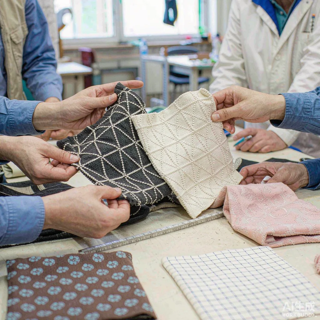 knitted swatches of three elastane blend ratios labelled three five and eight per cent