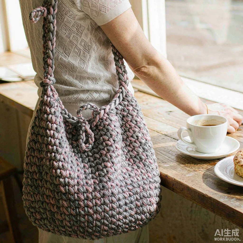 seven knitted bag handles laid flat in a row from narrow cord to wide padded shoulder panel showing the width progression