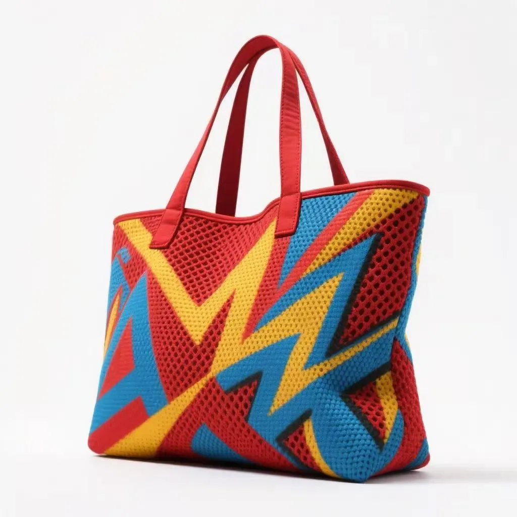 knitted messenger bag standing with the flap lifted showing two magnetic snaps and the padded interior sleeve