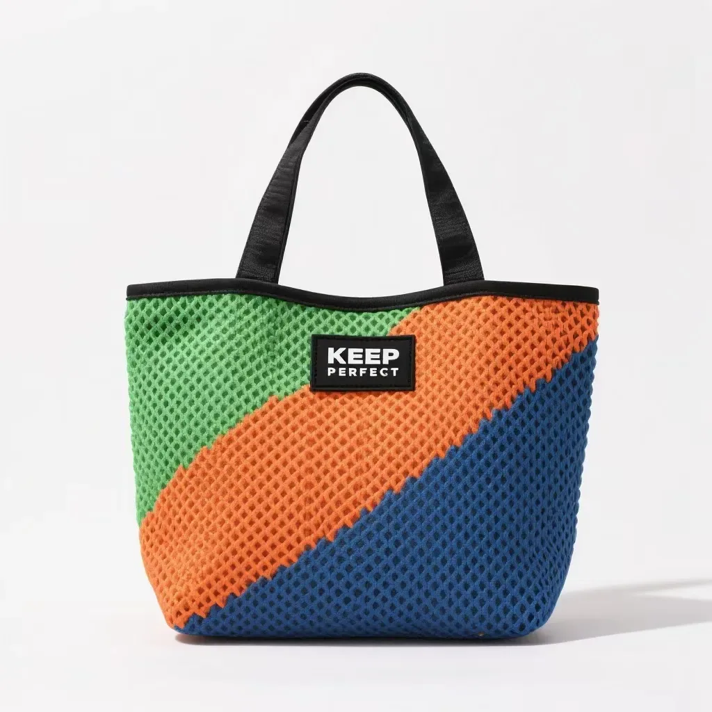 marked square on a knitted bag panel being measured after laundering to check skew