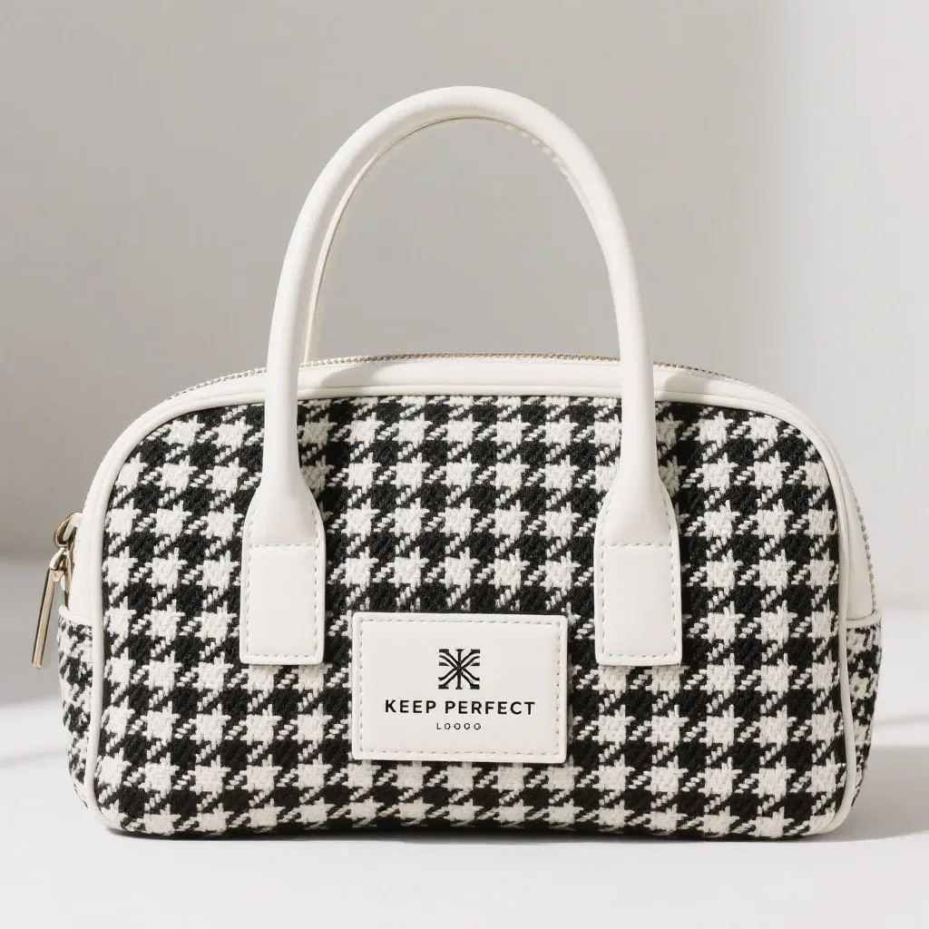 magnetic snap closure set through a reinforcement facing on the inside of a grey knitted bag mouth with a backing washer visible