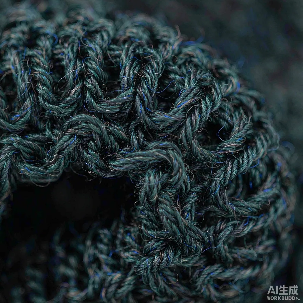 Yarn cones in three deniers arranged on a table beside knitted swatches in recycled polyester and nylon